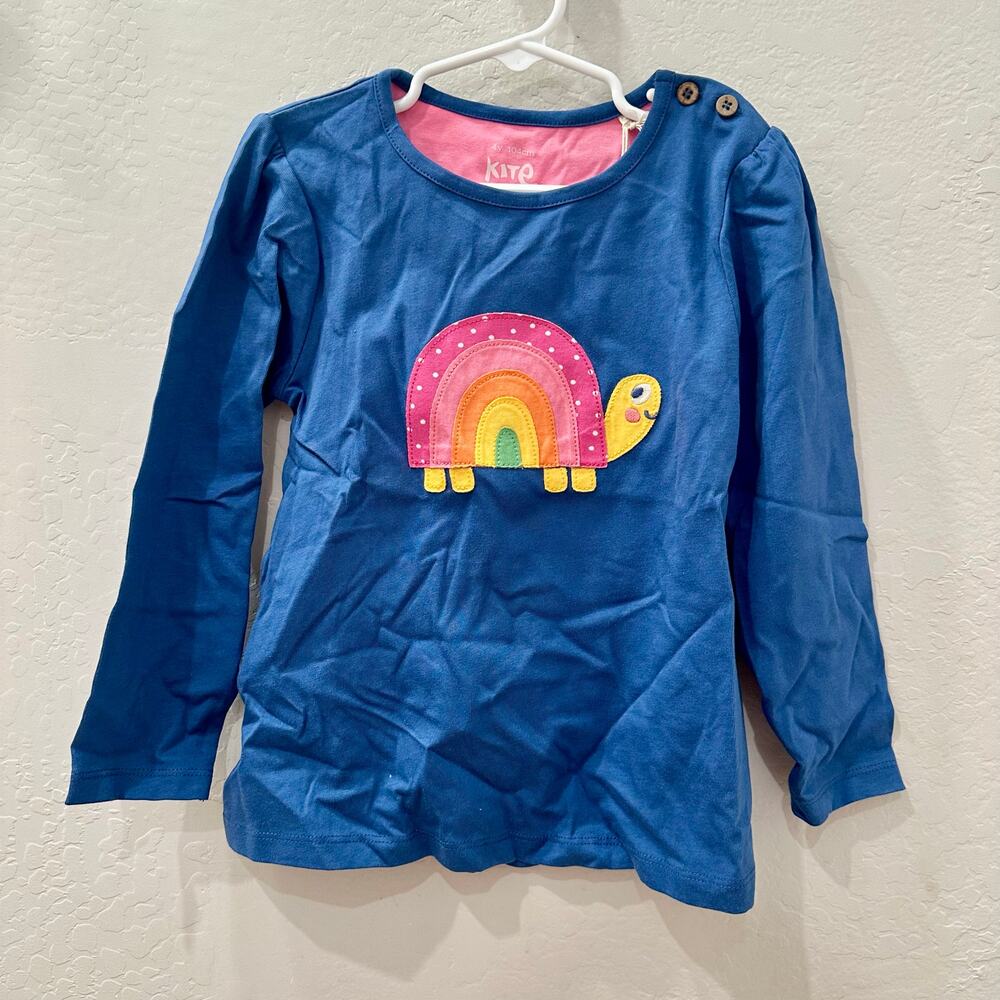NWT Kite Blue Appliqué Turtle Long Sleeve Shirt